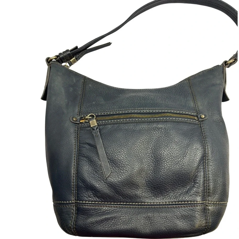 Vtg Sequioa‎ The Sak Navy Blue Pebbled Genuine Leather Hobo Shoulder Bag